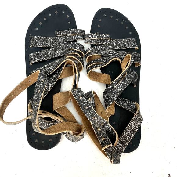 Free People Women's Washed Black Gray Leather Sunever Gladiator Sandals Size 41 - Picture 2 of 6